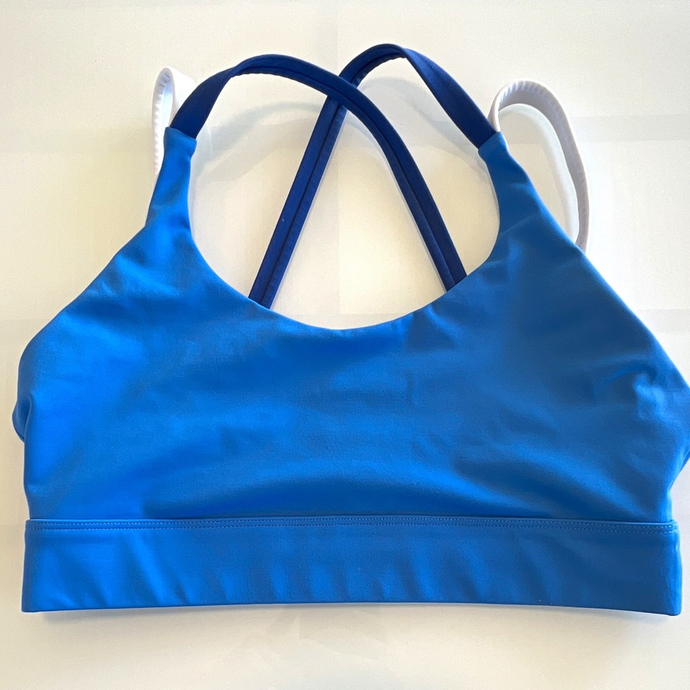 Zyia Active Blue Size L Medium Support Crossback Wireless Full Coverage Bra